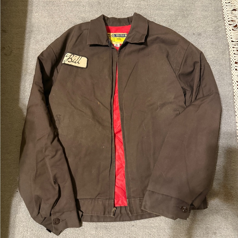 Men’s Brown Workwear Jacket with Red Lining Size Small Utility Style